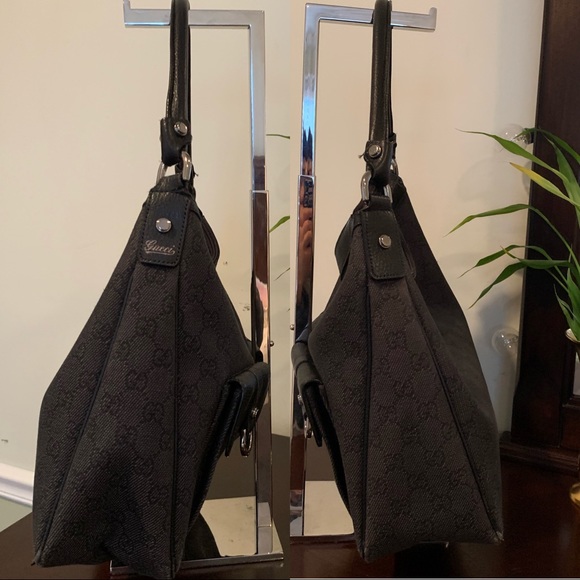 GUCCI Abbey Black Monogram D Ring Pocket Hobo Bag - Picture 6 of 15